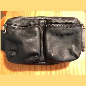 Longchamp Black Leather Crossbody Chest Bag Unisex